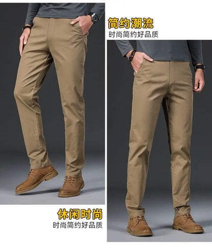 Cotton Men's Casual Pants Straight Stretch Trouser Male Fashion Slim Business Dress Golf Office Spring Autumn Khaki Black Formal