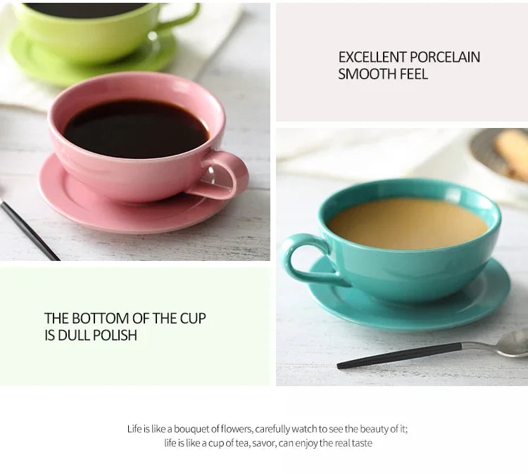 New Design Colourful Coffee Set Coffee Cup and Saucer Underglazed Low Procelain Cappuccino Latte Cup 250ml.