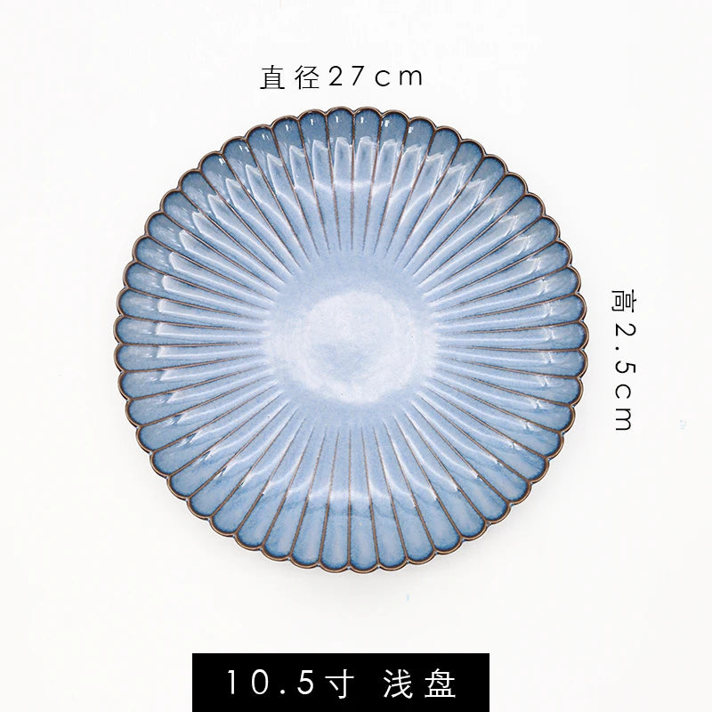 Retro Household Ceramic Tableware Kiln Variable Glaze Western Plate Creative Long Plate Main Dish Dinner Plate Kitchen Supplies.