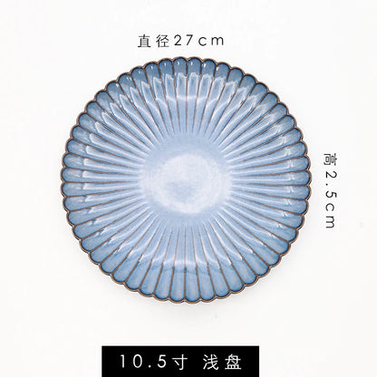 Retro Household Ceramic Tableware Kiln Variable Glaze Western Plate Creative Long Plate Main Dish Dinner Plate Kitchen Supplies.