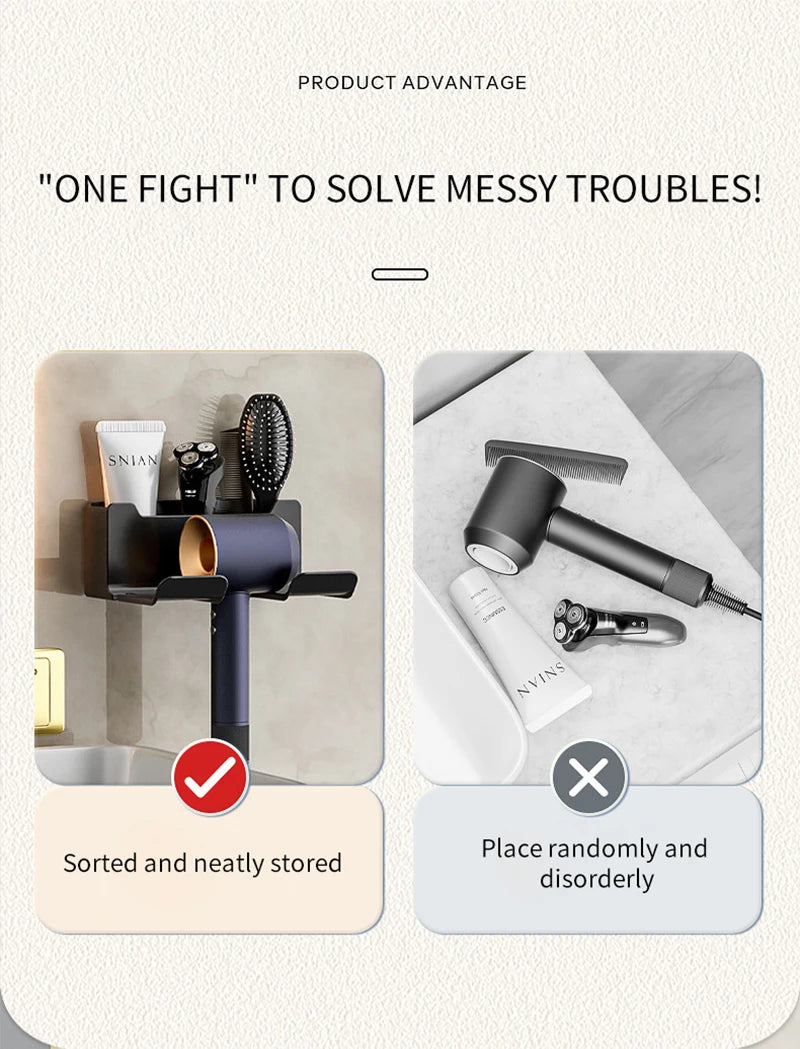 An der Wand montiertes, nicht perforiertes Haartrockner-Lagerregal. Aufbewahrungs- und Platzierungsregal für Badezimmer-Haartrockner. Multifunktionales Lagerregal