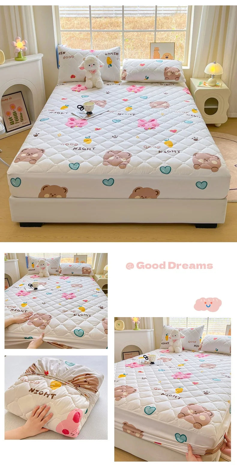 1pc Quilted Bed Cover Floral Style Bedspread Thicken Soft Bed Linen Elastic Mattress Protector cubre colchón (No Pillowcase).