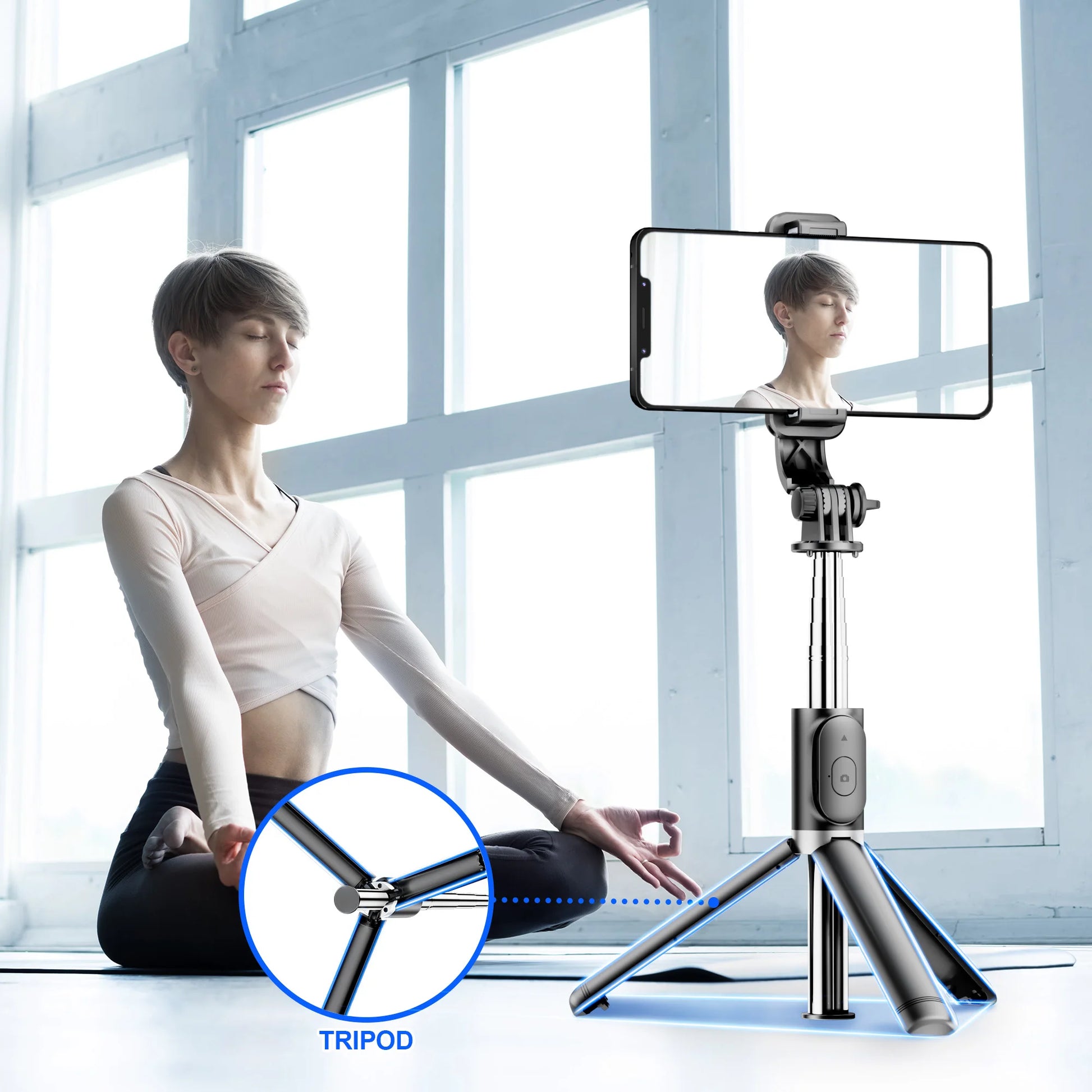 Q02 Foldable Tripod Selfie Stick Wireless Bluetooth Live Stand Holder Stabilizer for Huawei Xiaomi iPhone Cell Phone.