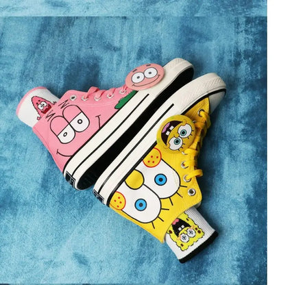 Summer new student Spongebob Squarepants High top canvas shoes cute girl cartoon street sneakers.