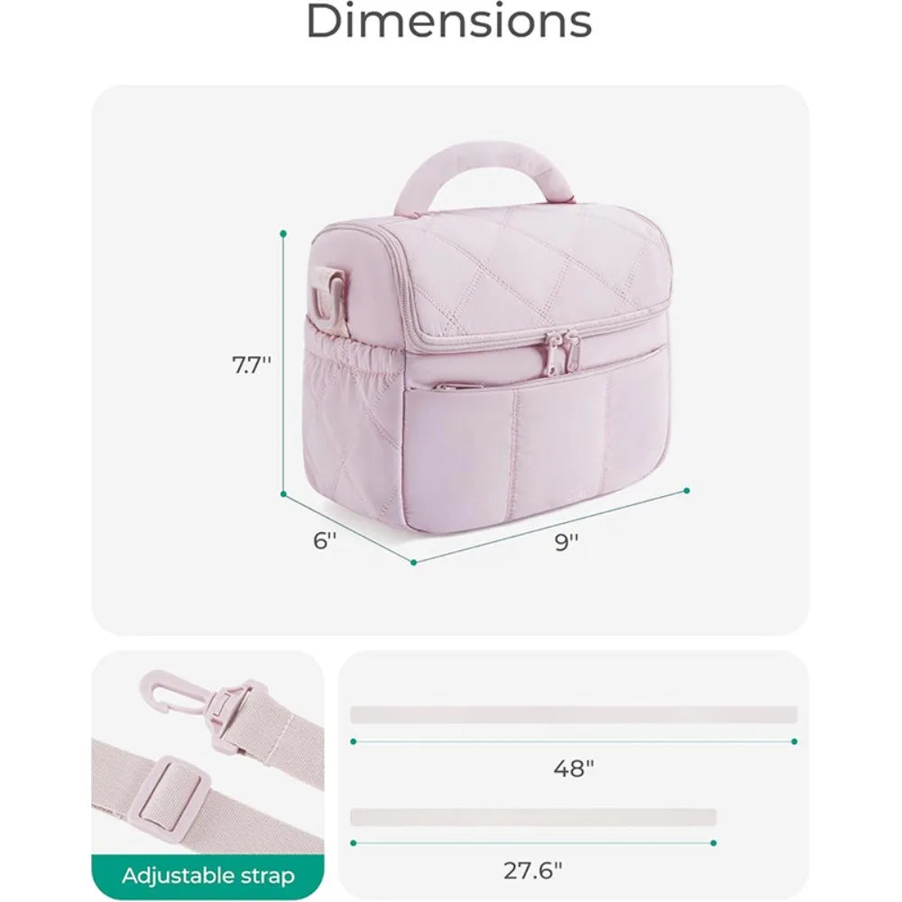 2025 New High Quality Double Deck Cooler Lunch Bag Leakproof Insulated Lunch Box Reusable Durable Puffer Tote for Work School.