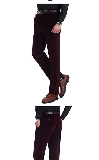 Business Casual Men Corduroy Pants Autumn Winter New Solid Zipper Pockets Simplicity Fashion Loose Thicken Straight Trousers.