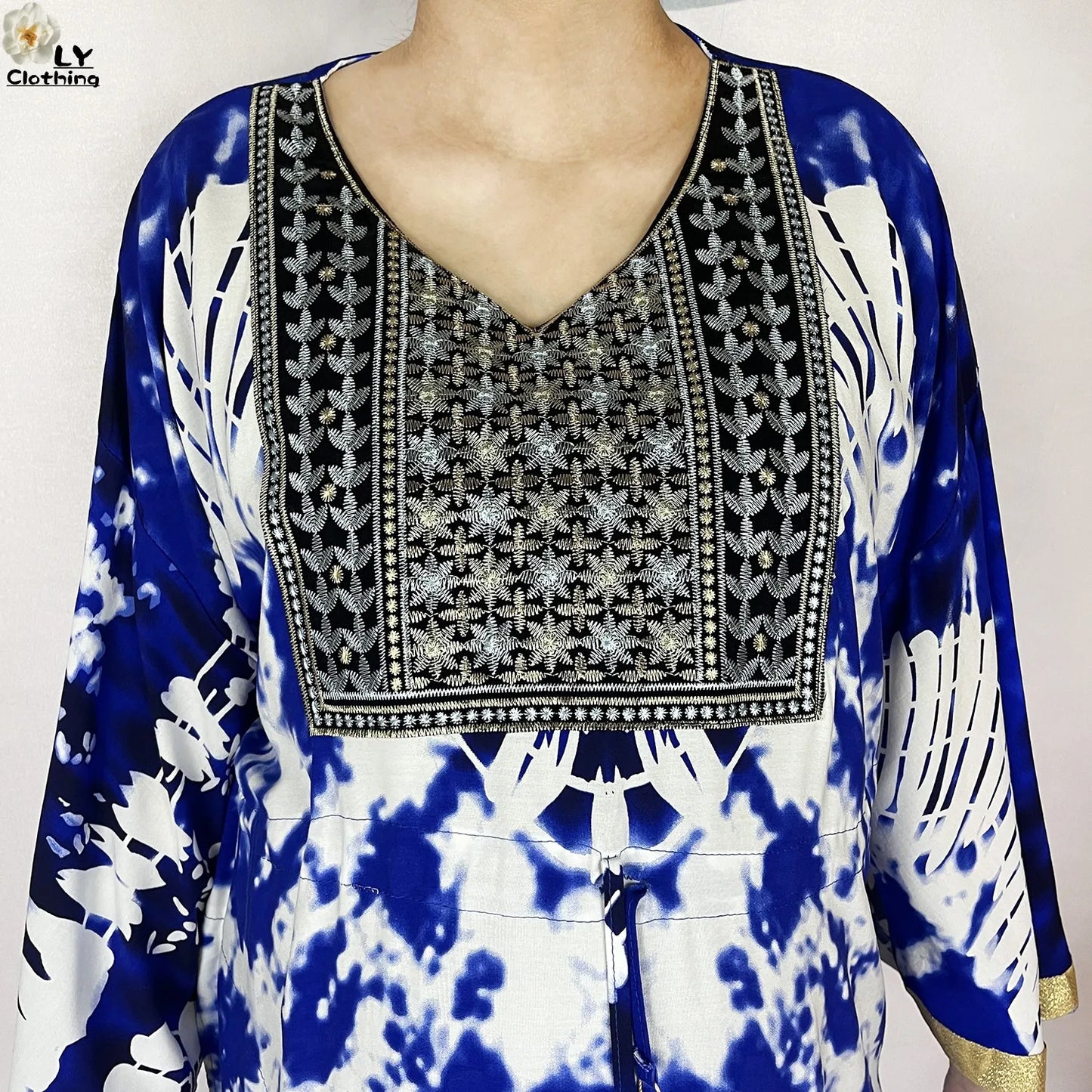 2025 New African Abaya For Women Dress Loose Batwing Sleeve Pockets High-quality Tie-dye Pure Cotton Fabric Women Islam Clothing