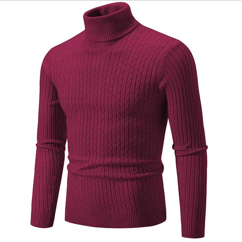 2025 New Men Solid Colour Turtleneck Sweater Black / White / Royal Blue Fashion Simple Male Casual Pullover Tops.