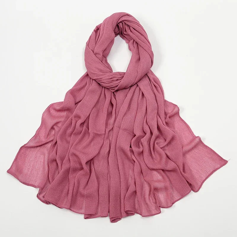New Crinkle Rayon Hijab Muslim Scarf Women Solid Shawl Big Size Headscarf Islamic Turban Plain Foulard Headband Wrap.
