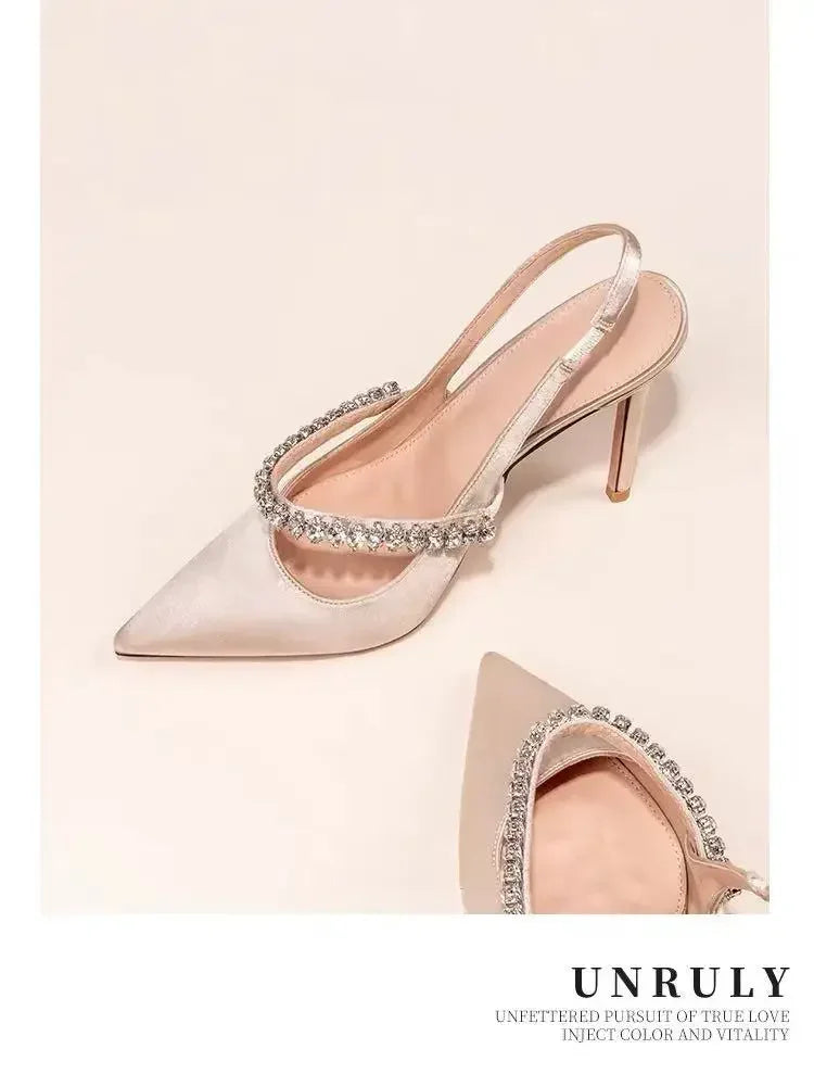 Women's Water Diamond 2025 New Slim Heeled Pointed High-heeled Shoes with A Headband and Sandals for Women's Singles.