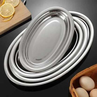 1Pcs 304 Stainless Steel Plate Oval Fish Dish Dinner Dessert Food Sushi Snack Steaming Fruit Dish Household Restaurant Tableware.