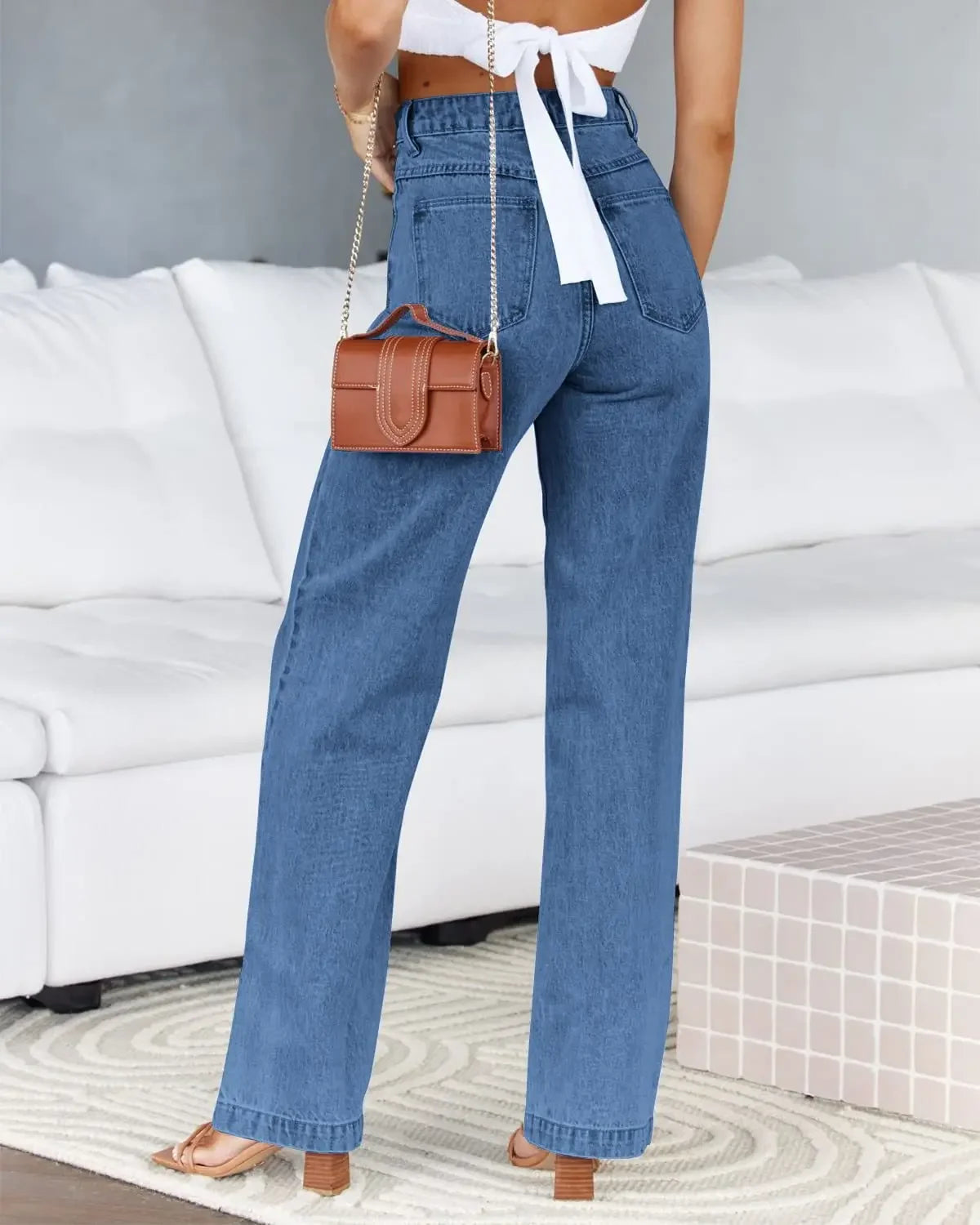 Women's Wide Leg Jeans Commute Style High Waist Denim Pants Elastic Casual High Quality Chinese Manufacturer Origin.
