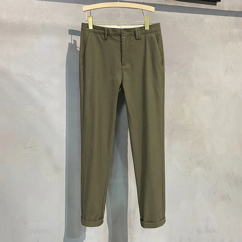 97%Cotton Autumn Winter Casual Pants Men Business Fashion Classic Solid Color Stretch Straigh Grey Khaki Brand Trousers Male 38