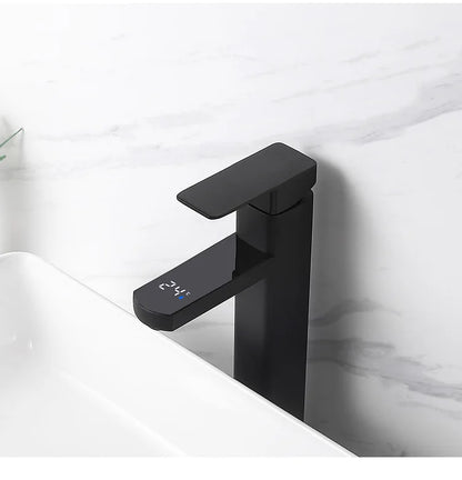 Digital Basin Faucets Smart Bathroom Faucet Shower Room Taps Water Temperature LED Black White Sink Tap Rotating Stainless Steel