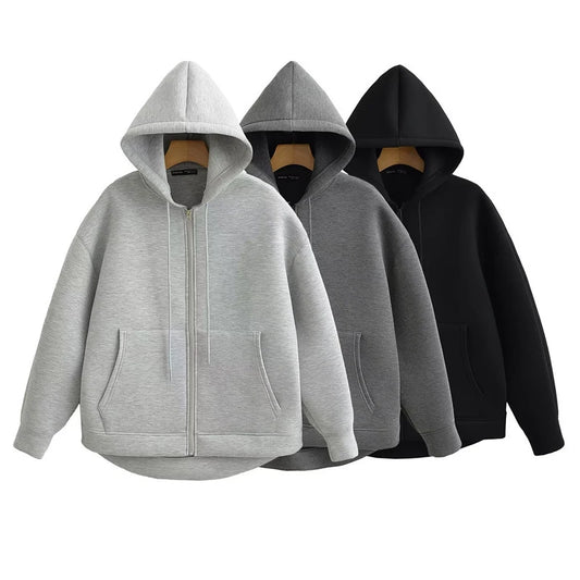 2024 Winter Neue frauen Zipper Hoodie High Street Unisex stil Doppel Taschen Oversize Lose Sweatshirts Oberbekleidung Top CYXX 073.