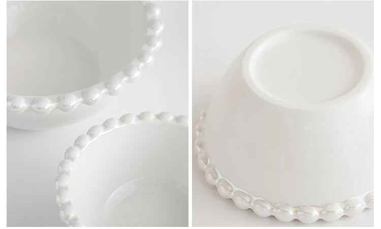 Ceramic Tableware Set Nordic Creative Pearls Beaded Edge Western Food Snack Plate Rice Bowl Soup Bowl Steak Plate Set Kitchen