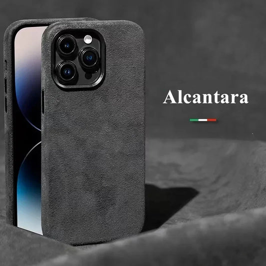 Grey Alcantara Magnetic Attraction Case for iPhone 16 12 13 14 15 Pro Max High-end Imported Suede Metal Lens Protection Cover.