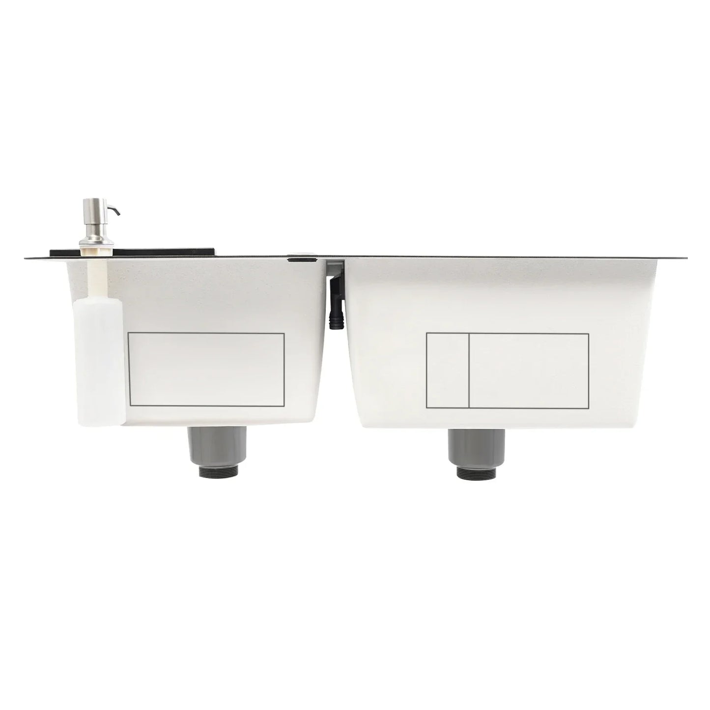 Rainaut Küchenspüle aus Edelstahl 304, Doppelschüssel-Einbaumkorb mit Abtropffläche + Seifenspender, rechteckige Spüle, 78 x 43 x 22 cm