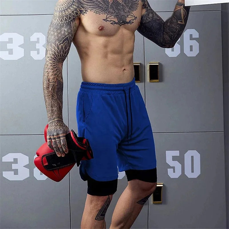 NEW Men's Multiple pockets Fitness Shorts Casual Sports Loose Breathable double-decker Shorts men Mesh Camouflage Running Shorts.