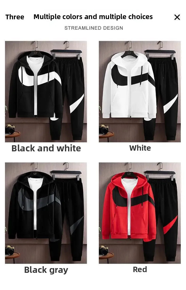 Autumn Winter Loose Hooded Long Sleeve Zipper Jacket Pants Trendy Set Men's Clothing New Hot Sale Of The Season Style Casual Out.