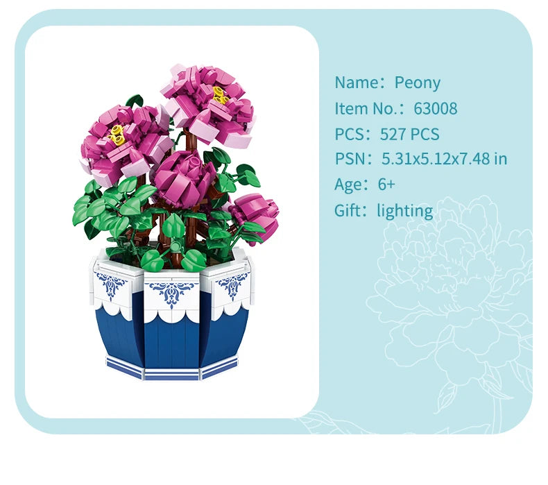 Small Bricks Flower Tree Building Block Kit DIY Home decoration Potted Plant Flower Botanical Construction Toy Girl Gift.