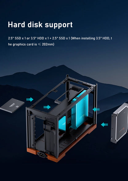 Jonsbo T9 Aluminum Alloy ITX Chassis Computer Desktop Host Shell Type-C 11L Small PC Case With PCIE 4.0 GPU Adapter Cable.
