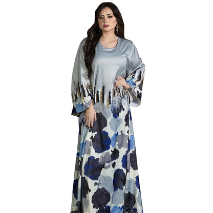 Siskakia Arab Saudi Printing Sequins Long Dresses Galabia Muslim Eid Women Abayas Islam Clothing Turkish African Kebaya 2024 New