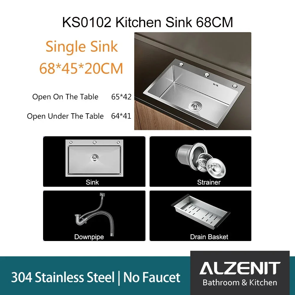 304 Stainless Steel Kitchen Sink Farmhouse Above Counter Undermounter Single Wash Basin with Gourmet Faucet Drain Accessories