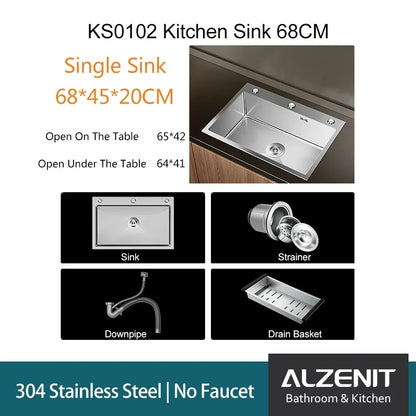 304 Stainless Steel Kitchen Sink Farmhouse Above Counter Undermounter Single Wash Basin with Gourmet Faucet Drain Accessories