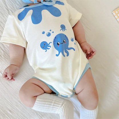 Lustige Oktopus Sommer Baby kleidung koreanische neue Jungen Mädchen einteiligen Stram pler schönen Bodysuit Säugling Baumwolle kurzen Overall.