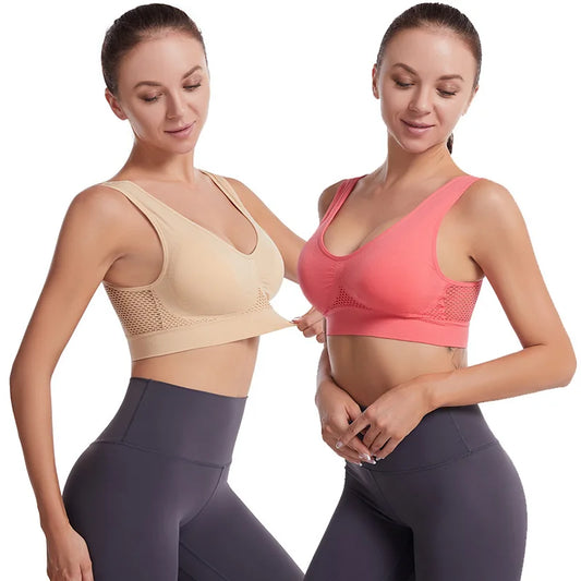 S-4XL Seamless Active Yoga Bra Women Wireless Sports Breathable Hollow Out Push Up Brassiere With Pad Vest Tank Top Running Bra.
