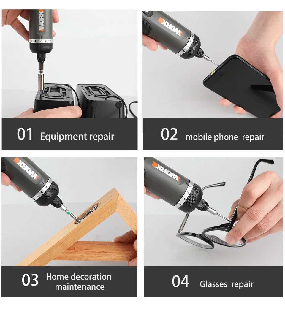 Worx WX242 Elektroschrauber-Set, intelligenter Akku-Bohrschrauber, Schraubendreher, USB-Ladegriff, 30-teiliges Set, Elektroschrauber