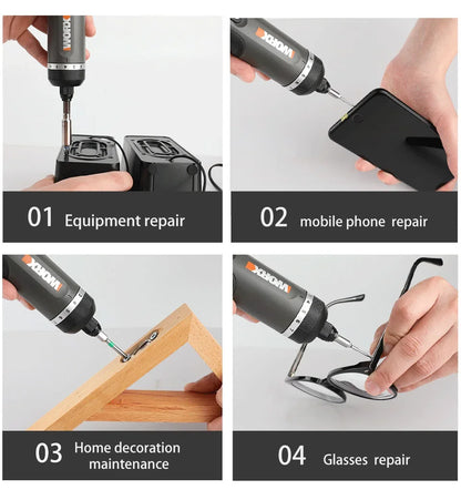 Worx WX242 Elektroschrauber-Set, intelligenter Akku-Bohrschrauber, Schraubendreher, USB-Ladegriff, 30-teiliges Set, Elektroschrauber