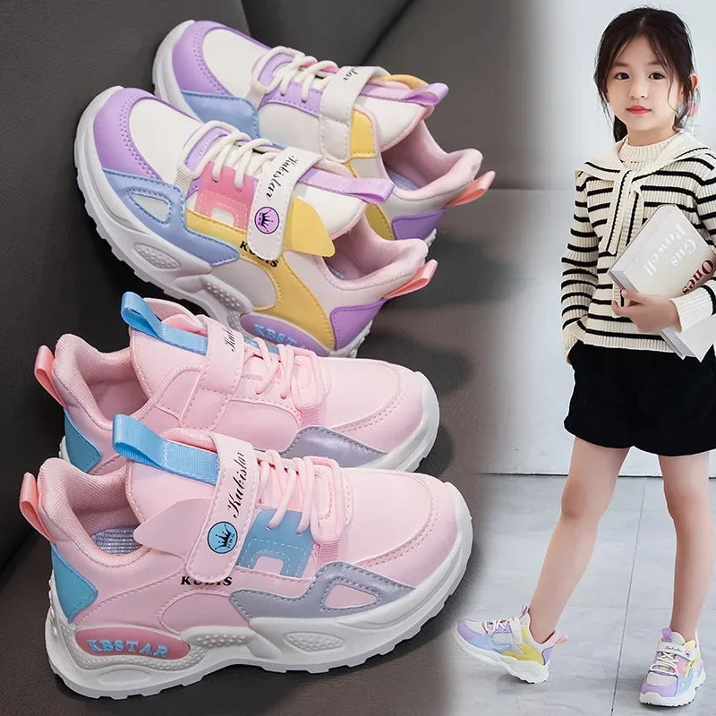 Kids Spring Sneakers Girls School Casual Shoes Outdoor Breathable Running Shoes Light Soft Tenis Pink Non-slip Children Shoes.