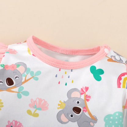Neugeborenes Baby-Body für Mädchen, süßer kleiner Koala-Body + Stirnband, 2 Stück, passend für 1–12 Monate, Baby-Frühlings- und Herbst-Crawler-Anzug.