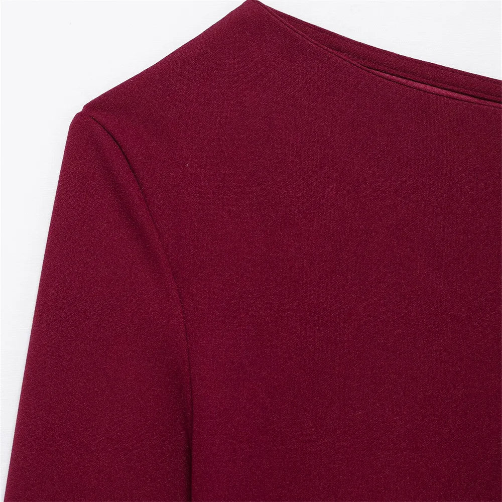 Women's Asymmetric Elastic Top Solid Color Long Sleeve Slant Neck Decoration Spring New Casual Women's Top.