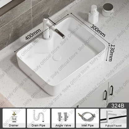Large Square Ceramic Washbasin For Bathroom Countertop Basin White Sink Above Counter Pedestal Hotel Home Balcony Bathroom Sinks