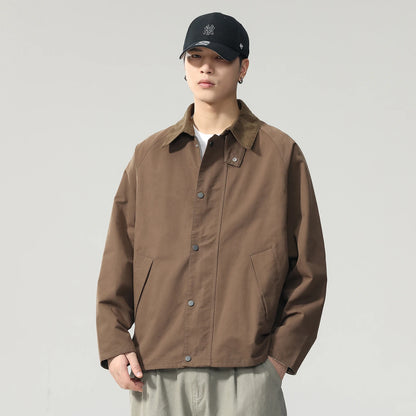 Lapel Jacket Men Spring Autumn Japanese Korean Streetwear Fashion Loose Casual Vintage Cargo Jacket Coat Outerwear.