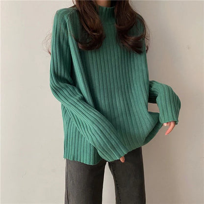 Rollkragen Gestrickte Pullover Frauen Herbst Winter Mode Lose Lange Hülse Alle Spiel Pullover Pullover Solide Büro Dame Jumper