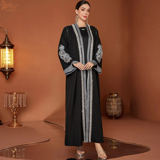 Ramadan Eid Open Abaya Damen Dubai Luxury Fashion Muslim Kimono Dress Kaftan Robe Femme Prayer Clothes Women Clothing Kebaya.