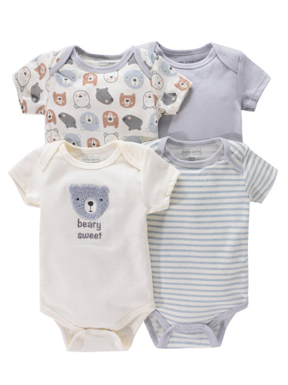 4PCS Neugeborenen Strampler Kurzarm Rundhals Cartoon Tier Blumen Drucken Body Onesies Für Baby Jungen Und Mädchen Kleidung