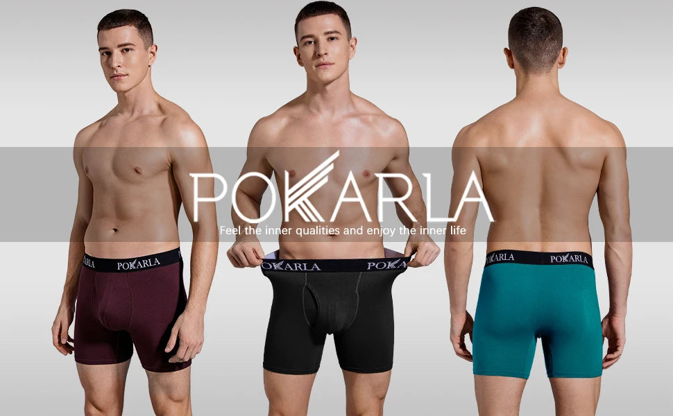 POKARLA 5 Stück Herren-Boxershorts aus Baumwolle, offene Fliege, U-Beutel, weiche, atmungsaktive Herrenunterwäsche, ohne Etikett, sexy Unterhose, elastisches Höschen