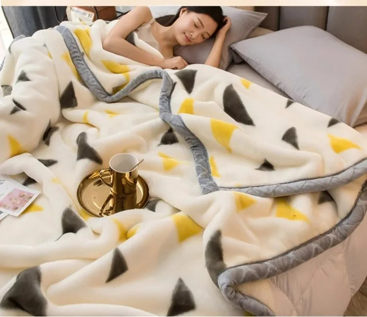 Printing Blanket Quilt Winter Keep Warm Double-deck Thickening Soft Comfortable Multiple Specifications Add Velvet Siesta Sheet.