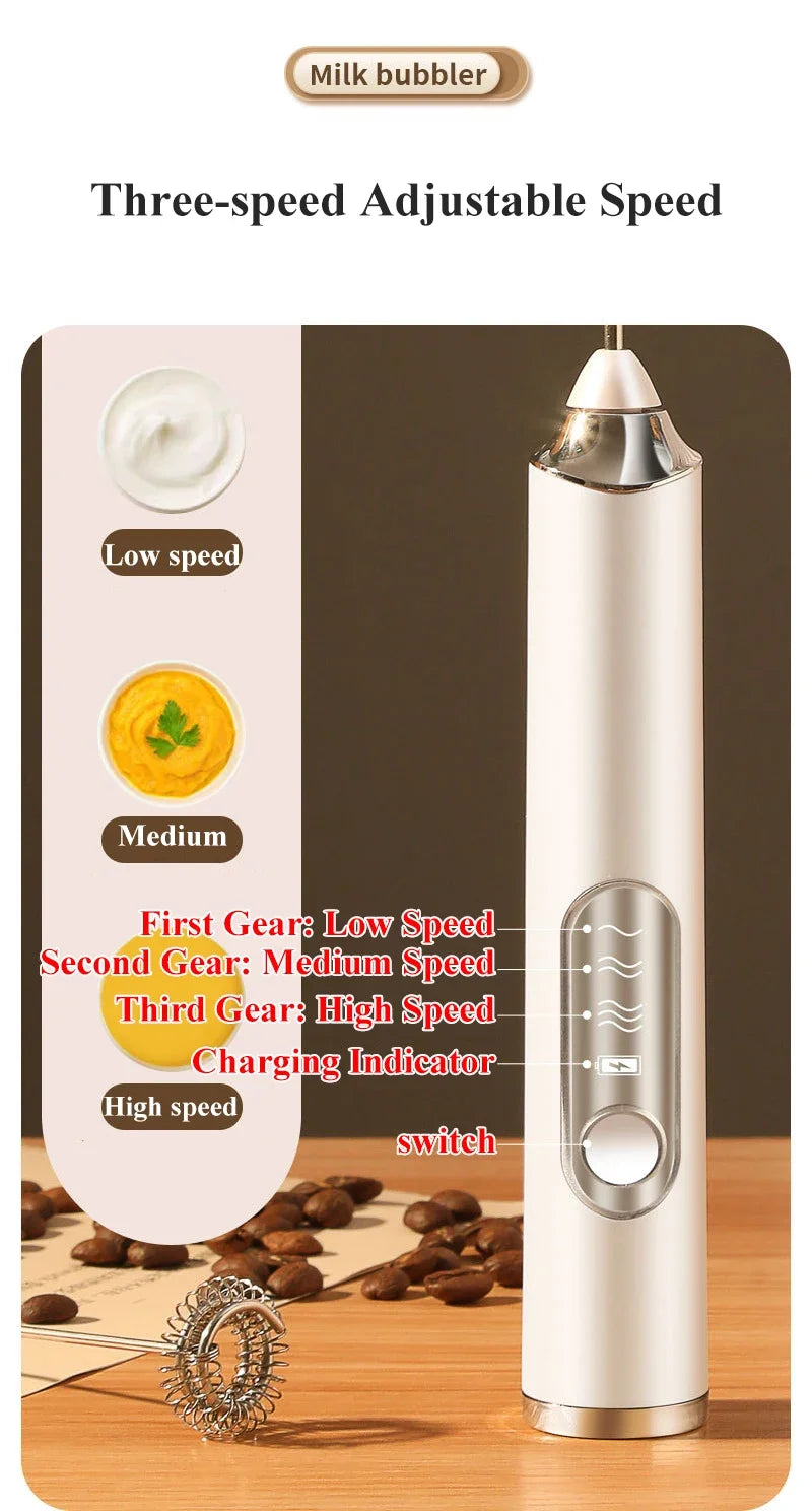 High Quality Electric Milk Frother Foam Maker Handheld USB Rechargeable Foamer High Speeds Drink Mixer Coffee Frothing Wand.
