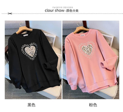 175 kg Übergröße Damen Büste 170 Frühling Winter Lose Rundhals Langarm Bedrucktes Sweatshirt Schwarz Rosa 5XL 6XL 7XL 8XL 9XL.