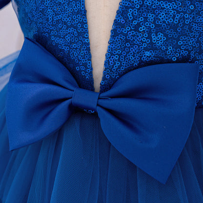 Kinder Abendkleid Pailletten Puffärmel Prinzessin Kleid Mesh Puffed Kleid Geburtstag Party Host Kleid.