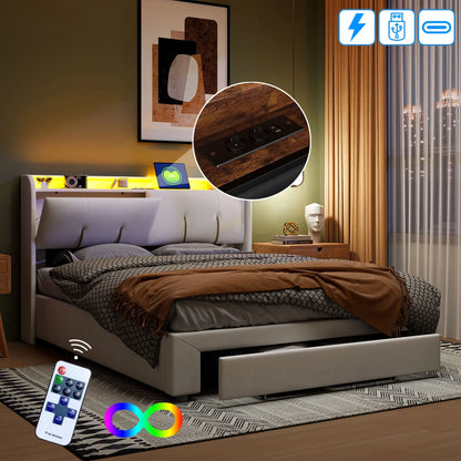 Lazy space Samt gepolsterter Bett rahmen mit RGB-Licht, USB-Anschluss Kopfteil, hydraulische Aufbewahrung sbett box, Doppelbett 140/x cm