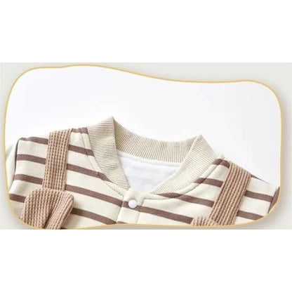 Neugeborene Babykleidung Baby Mädchen Jungen Gestreift 3D Bär Mock 2-teiliger Strampler 0-2Y Kinderkleidung Baumwolle Herbst Winter Overall.