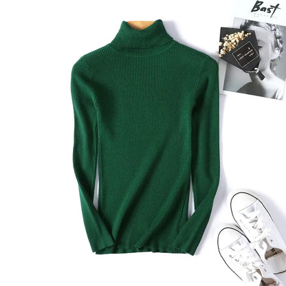 Neue Herbst Winter Frauen Gestrickte Rollkragenpullover Casual Weiche Polo-neck Jumper Mode Schlanke Elastizität Solide Rippen Pullover.