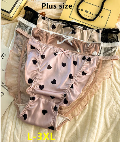 Sexy lingerie women Satin tangas lace ropa interior femenina sweet calzones para mujer plus size panties heart underwear women.